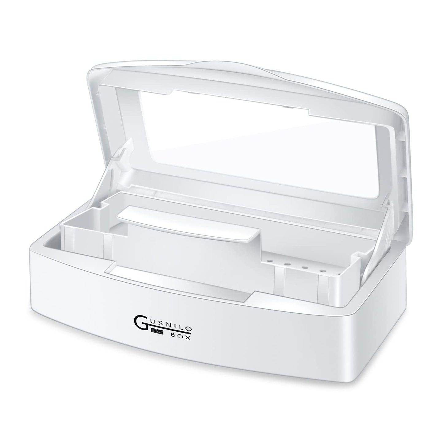 Gusnilo Sanitizing Tray - Disinfectant Container Nail Tool Sterilizer Box Plastic Sanitizing Box for Nail Tools, Hair Salon,Spa (Clear Lid, white)