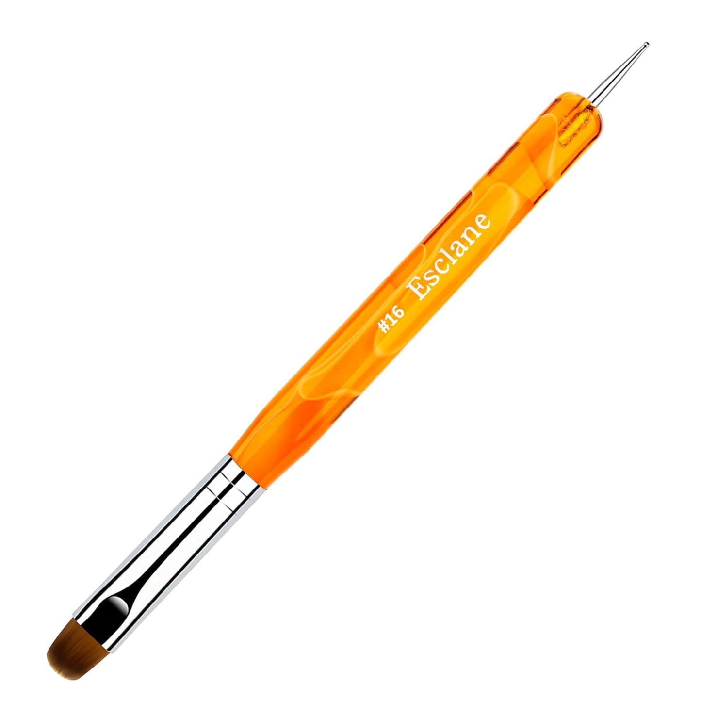 French Manicure Brush, Esclane 2 Way French Nail Brush with Dotting Tool for Manicure Cuticle Clean Up Nail Art Design, French Tip Brush (Orange, #16)
