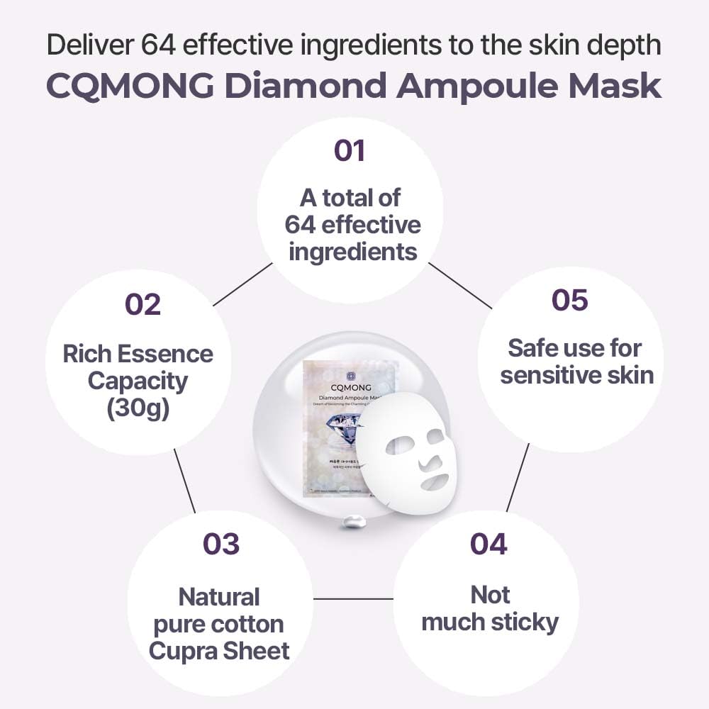 Diamond Ampoule Sheet Mask (30g x 10pcs), Korean Face Facial Masks, Glossy & Elastic Skin, Hydrating, Soothing, Nourishing, Collagen & Hyaluronic Acid, Smooth Sheet