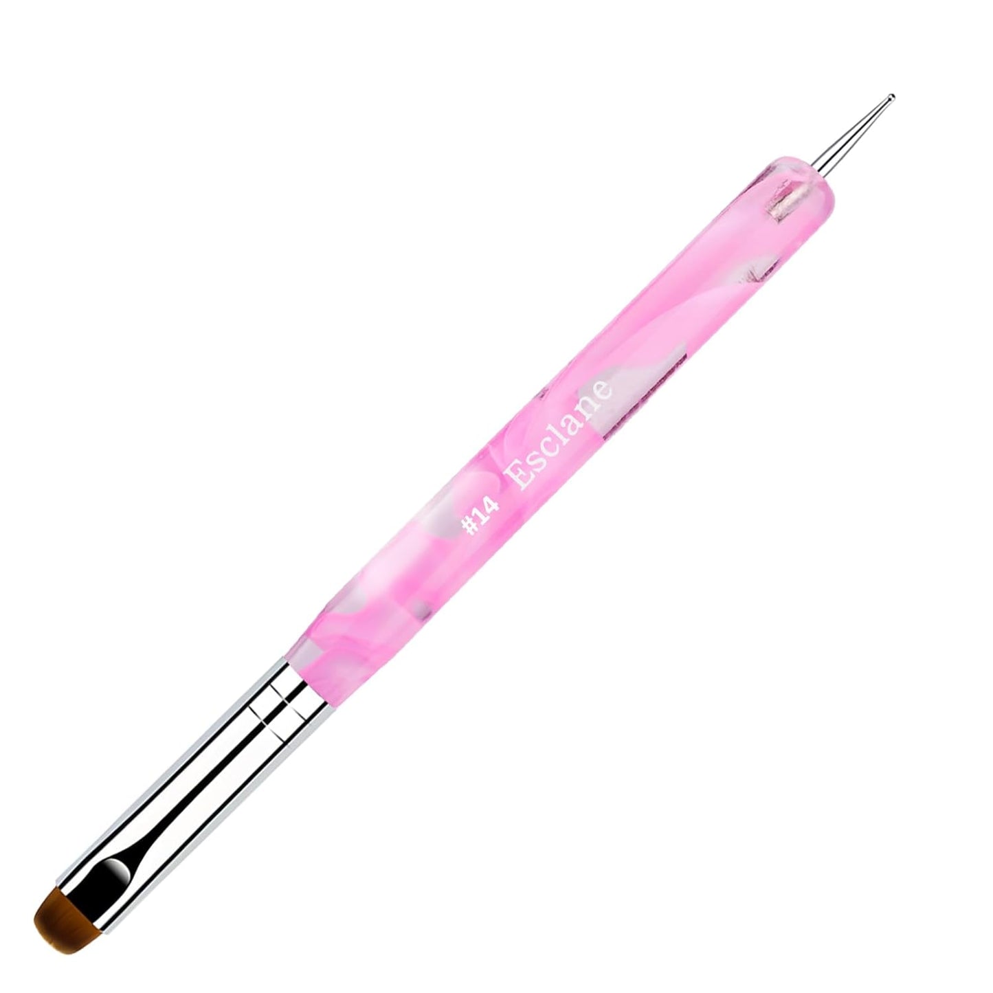 French Manicure Brush, Esclane 2 Way French Nail Brush with Dotting Tool for Manicure Cuticle Clean Up Nail Art Design, French Tip Brush (Pink, #14)