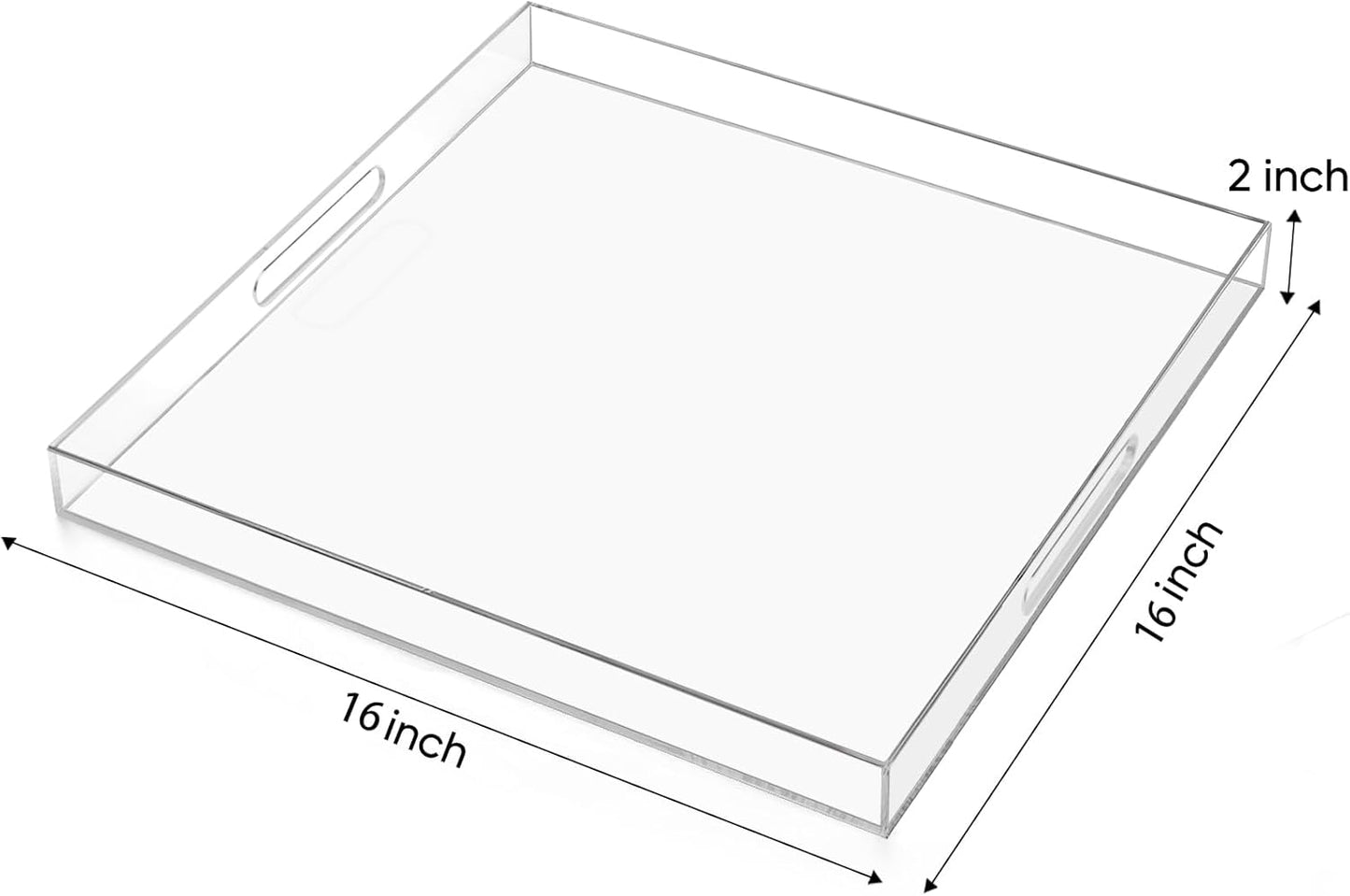 16×16 inches Oversized Clear Acrylic Ottoman Tray Extra Large Decorative Tray Spill-Proof Serving Trays with Handles King-Size Safe Edge Organizer for Coffee Table Countertop Breakfast