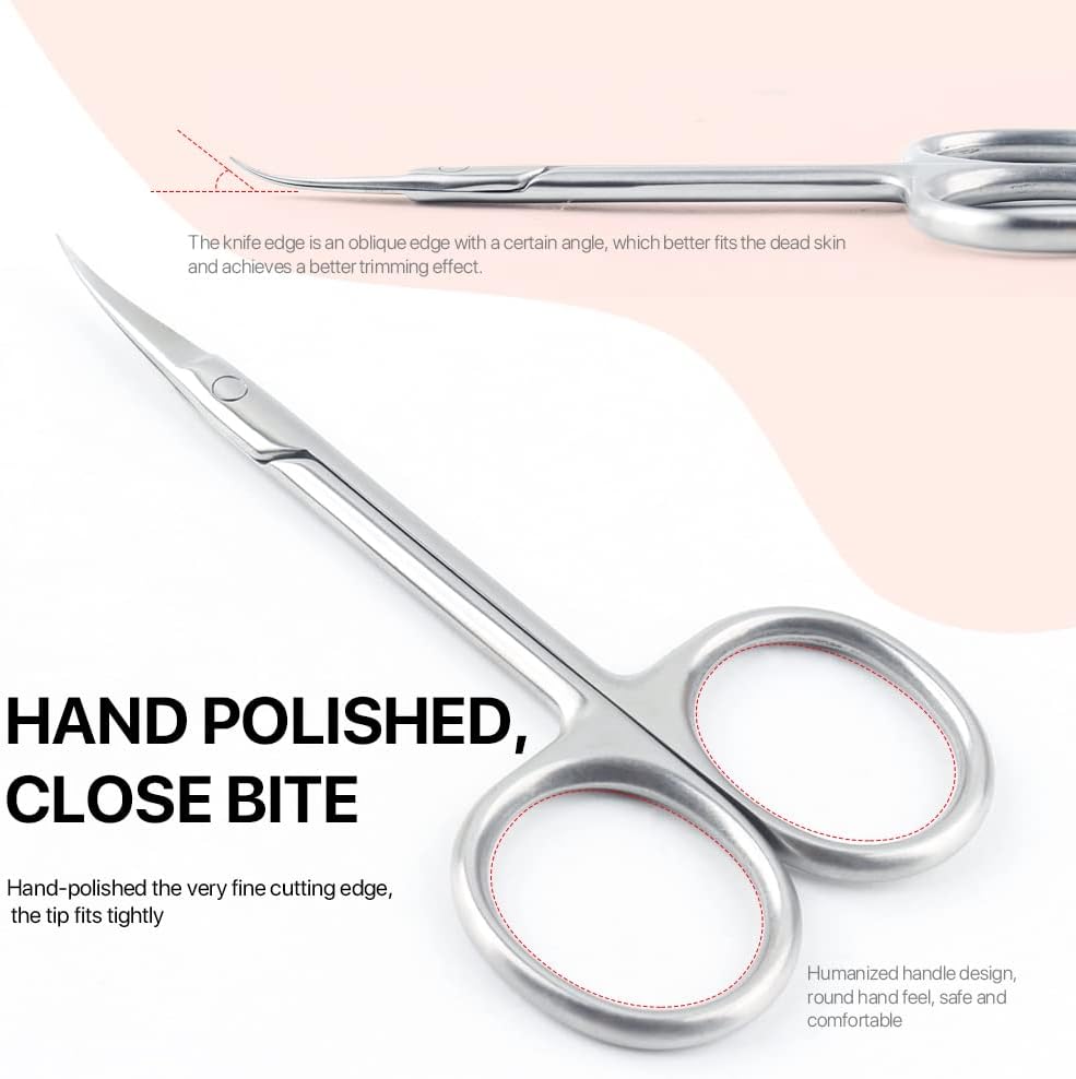 Qunzhao Cuticle Scissors for Women and Men Curved Stainless Steel with Tip Grooming Blades Manicure Nail for Dry Skin Nail Scissors (1)