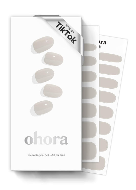 ohora Semi Cured Gel Nail Strips (N Cream Paper) - Nude, Solid, Works with Any UV/LED Lamps, Salon-Quality, Long Lasting, Easy to Apply & Remove - Includes 2 Prep Pads, Nail File & Wooden Stick