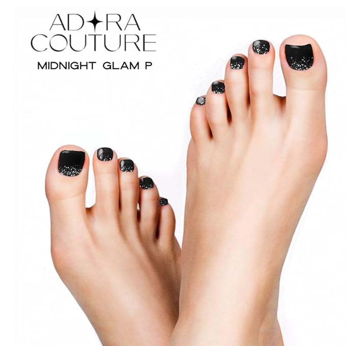 Semi Cured Gel Nail Strips - 32 pcs Gel Pedicure Stickers, Easy to Apply & Remove Toenail Stickers, Salon Quality at Home & Long Lasting - UV Nail Lamp Required - Midnight Glam P