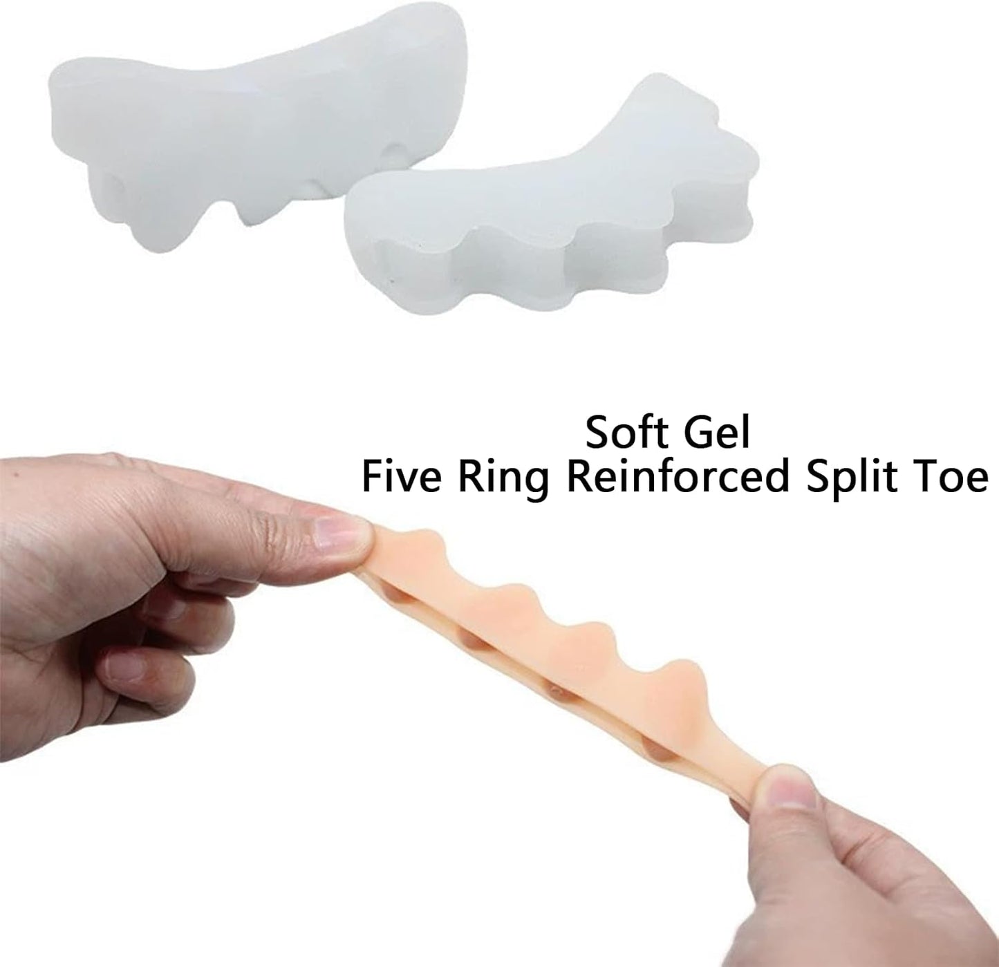 Silicone Toe Spreaders for Men & Women - Correct Curled Toes, Bunion & Hammer Toe Support, Reusable & Washable Adjustable Unisex Toe Spacer（4 Pack） (Skin Tone + Blue)