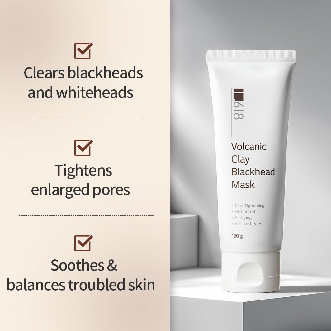 1.618 Volcanic Clay Korean Face Mask Fast-Drying Smooth Mud Mask with Tea Tree Care for Blackheads and Pores Pore Minimizer Skin Care Reducer