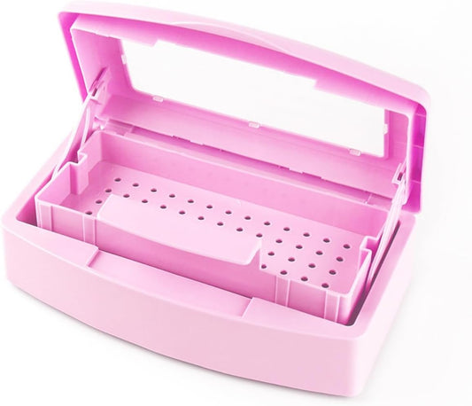 Nail Tool Sterilizers Plastic Nail Art Tray,Clean Box Storage Organizer for Nail,Tweezers, Cutter Manicure Equipment-Nail Art Tool (pink)