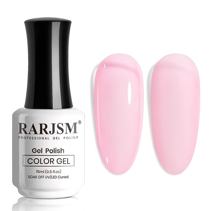 RARJSM Sheer Jelly Gel Polish Clear Pink Gel Nail Polish Transparent Light Pink Pastel Nude Nail GelPolish Varnish Curing Requires LED UV Translucent French Manicure Soak Off for Home Salon 1pcs 15ml
