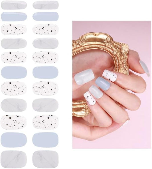 No Lamp Gel Nail Strips 22 Pcs Wraps - Light off-White, Easy Apply Gel Nail Stickers Long Lasting, Salon-Quality, 2 Prep Pads, 1 File, 1 Wooden Stick