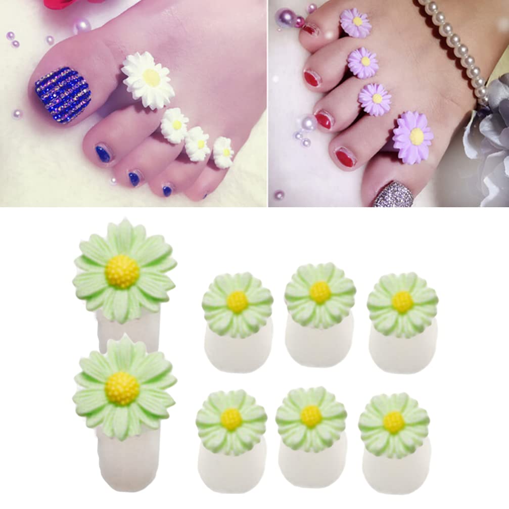 8Pcs Silicone Toe Separators, Daisy Flower Toe Separators Gel Foot Toe Spacers Separators Bunion Corrector for Pedicures Nail Polish Salon, Green