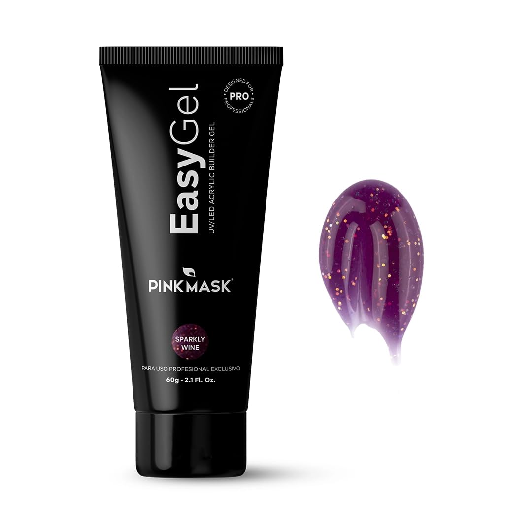PINKMASK Easy Gel 2oz 60g- Sparkly Wine, Professional Builder Enhancement Gel-Quick Nail Extension for Beginner DIY, Nail Strengthener-Long Lasting-Salon Quality-Thickening Solution