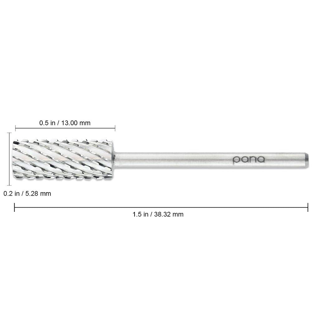 PANA Nail Carbide Cylinder Bit - Two Way Rotate use for Both Left and Right Handed - Fast remove Acrylic or Hard Gel - 3/32" Shank - Manicure, Nail Art, Drill Machine (2X Coarse, Silver)