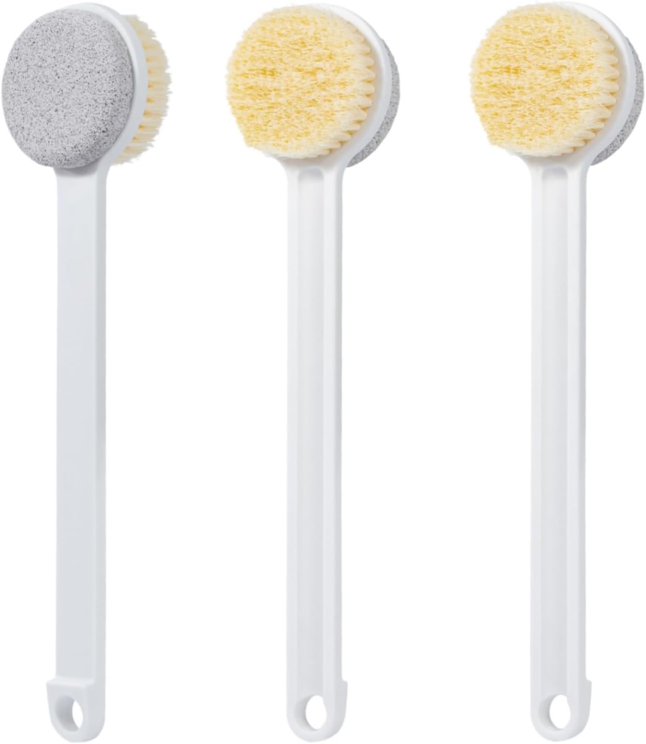 Pumice Stone for Feet and Shower Brush with Long Handle, 3Pcs Hard Skin Callus Remover, 2 in 1 Foot Scrubber Brush, Back Scrubber Body Brush for Shower Deep Cleansing and Exfoliating, Straight