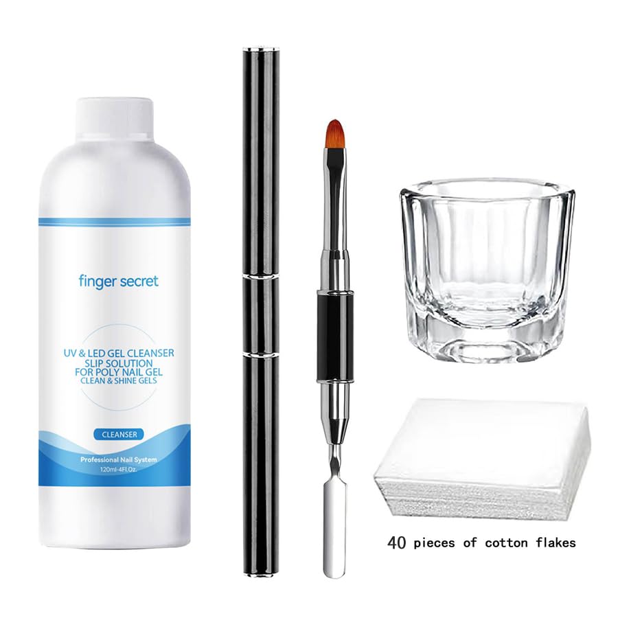 Slip Solution For Poly Nail Gel 4oz With Dual-Ended Brush Poly Gel Nail Kit Professional Gel Cleanser for UV & LED Gels.Ideal for Nails DIY Beginners