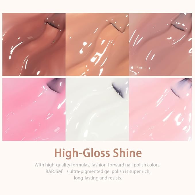 RARJSM Nude Sheer Jelly Pink Gel Nail Polish Set of 6 Transparent Colors LED UV Gel Soak Off Clear Taffy Brown Milky White French Manicure Nail Gelpolish Varnish Curing Requires 7.5ml for Home Salon