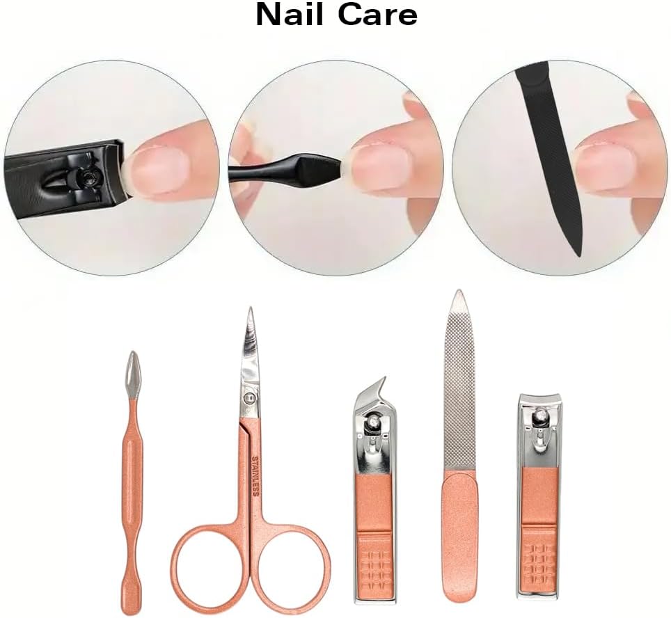 Manicure Set Nail Clipper Kit Personal Care Manicure Pedicure Set Mens Womens Accessories Nail Grooming Kit Personal Care Set (Pink and Black)