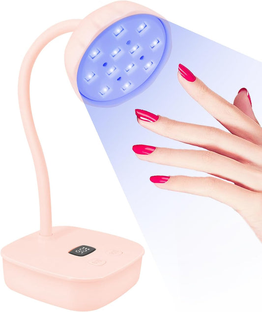 UV LED Nail Lamp,Flash Cure Nail Lamp with Auto Sensor & 2 Timers,Gooseneck UV Light for Acrylic Nails Extension Gel(Pink)