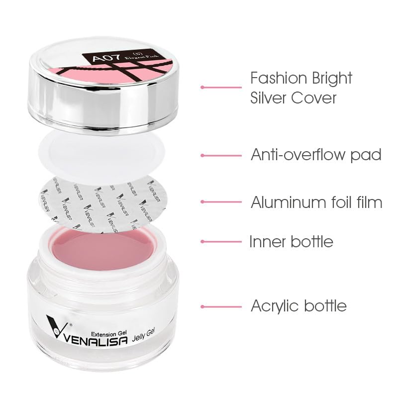 VENALISA Builder Nail Gel, 50ml Jelly Nude Pink Hard Gel for Nails Extension, Polygel Nail Art Manicure
