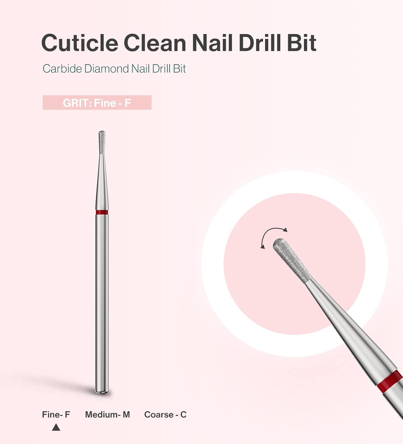 MelodySusie 1.2mm Pear Shape Cuticle Clean Nail Drill Bit 3/32'', Professional Safety Carbide Diamond Under Nail Cleaner for Cuticle Dead Skin Nail Prepare, Beginners Bits, Series Bit-S, Fine