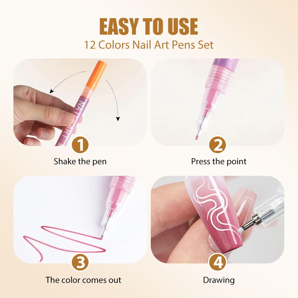 12 Colors Nail Art Pens Set, 2026 New Nail Art Markers for Gel Nails, Nail Art Tools for 3D Nail Art, Nail Art Markers Polish Pen for Graffiti Dotting Drawing Painting Point Liner DIY