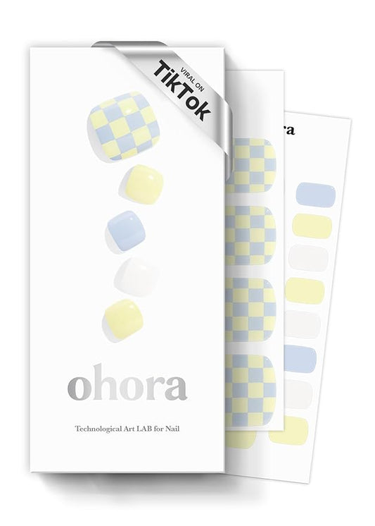 ohora Semi-Cured Gel Pedi Strips 34pcs(P Marble Soda) - Includes 16 Solid Color, 14 Accent Wraps, 2 Prep Pads, Nail File & Wooden Stick