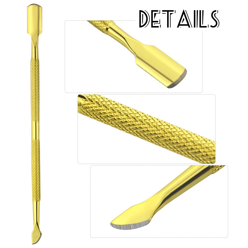 4 Pieces Nail Cuticle Pusher Stainless Steel Nail Polish Cuticle Remover Double Ended Manicure Nail Pedicure Tool Metal Cuticle Peeler Scraper for Fingernails and Toenails (Gold)