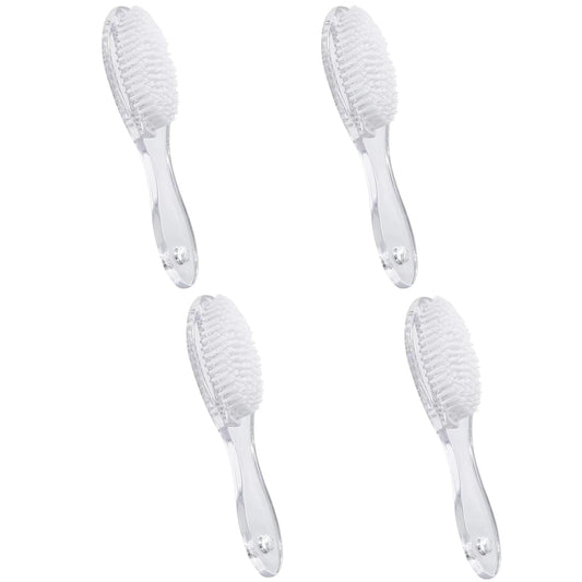 Nail Brush for Cleaning Fingernails 4 PCS, Long Handle Grip Double Sided Nail Foot Scrub Brush Fingernail Cleaner, Soft Stiff Bristles Pedicure Nail Scrubber Non-Slip for Men Women Clear White