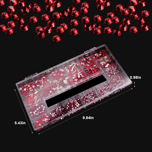 HOINCO 3100Pcs Crystal Red Nail Rhinestones, Multi-Shaped Nail Charms for DIY Nail Art