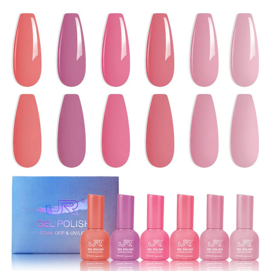 JR 15ml 6 Pcs Gel Nail Polish Set Colorful Collection Pink Nail Polish Kit Soak off UV Gel Polish Manicure Nail Salon for Women (137H, 15ml)