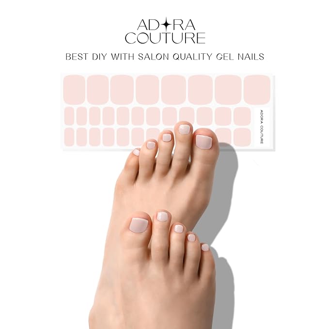 Semi Cured Gel Nail Strips Pedicure Stickers, 32 Pieces, Glossy Gel Nail Stickers for Toes, Salon Quality Nails at Home, UV Light Required, Sheer Blush P