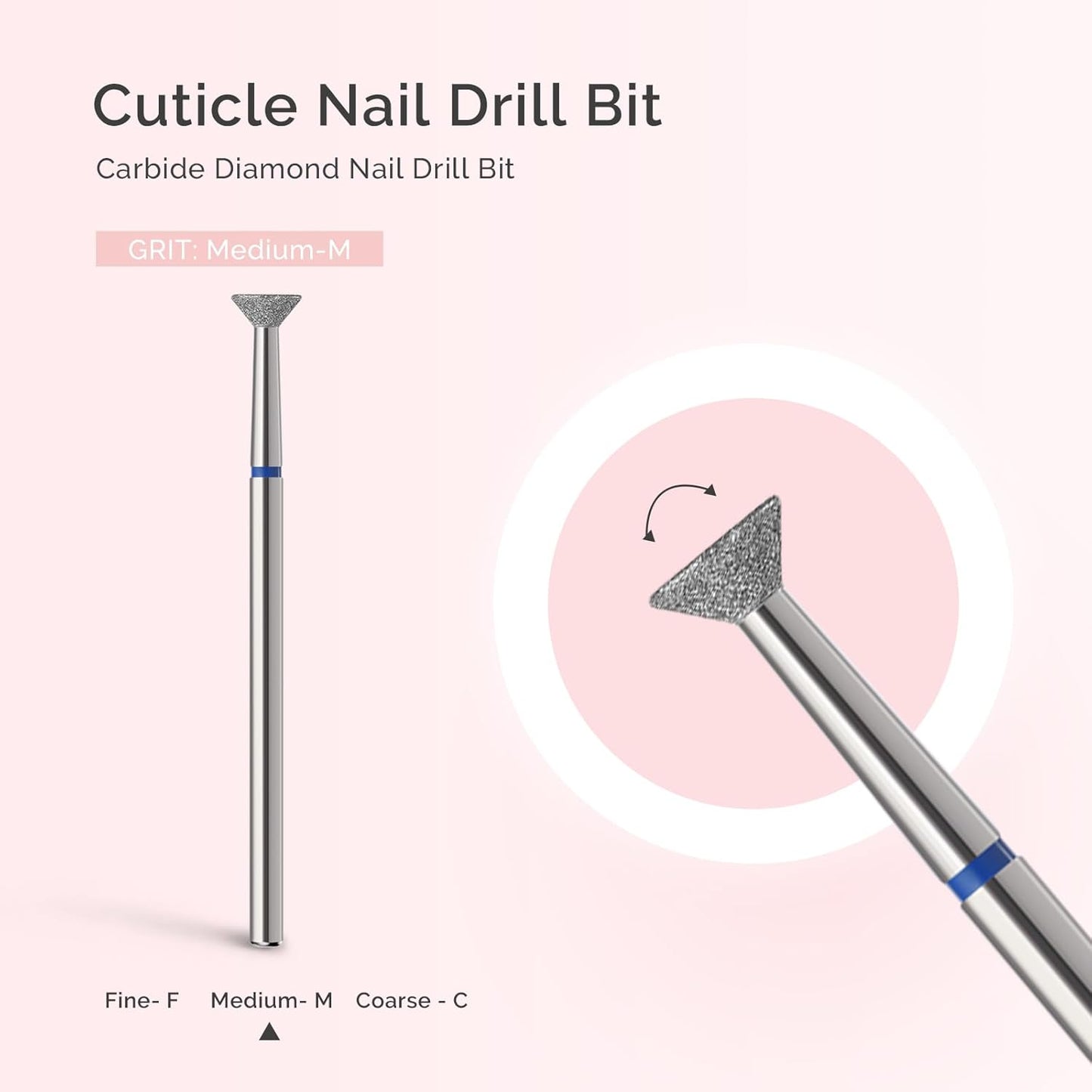MelodySusie 5mm Inverted Tapered Cuticle Clean Nail Drill Bit 3/32'', Professional Safety Carbide Diamond Under Nail Cleaner for Cuticle Dead Skin Nail Prepare, Beginners Bits, Series Bit-S, Medium