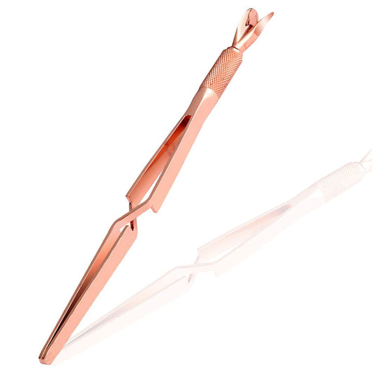SILPECWEE 1Pc Rose Gold Nail Cuticle Pusher C Curve Nail Pinching Clips Nail Pusher Gel Nail Scraper False Nail Shaping Tweezers Nail Polish Remover Multi-Function Manicure Tools