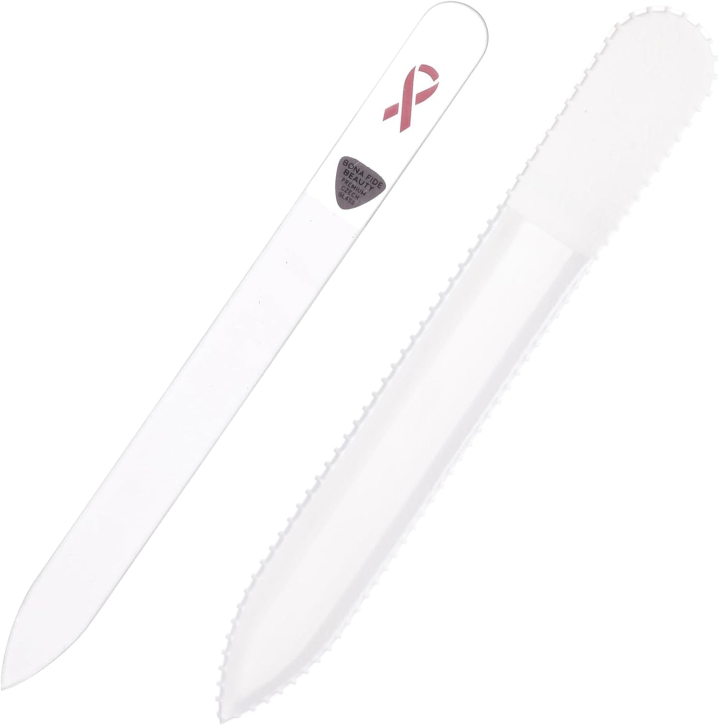 Bona Fide Beauty Czech Glass Nail File with Pink Ribbon - Breast Cancer Awareness Nail Filer for Cause, Pink Ribbon Nail File.
