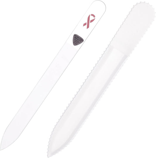Bona Fide Beauty Czech Glass Nail File with Pink Ribbon - Breast Cancer Awareness Nail Filer for Cause, Pink Ribbon Nail File.