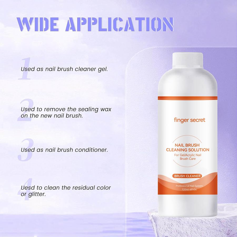 Nail Brush Cleaner Brush Cleaner 8fl.oz 240ml Remover Cleanser Clean and Care Acrylic Nail Brushes Gel Nail Polish Brushes Nail Brushes 50 cotton flakes crystal glass Nail Tech Supplies