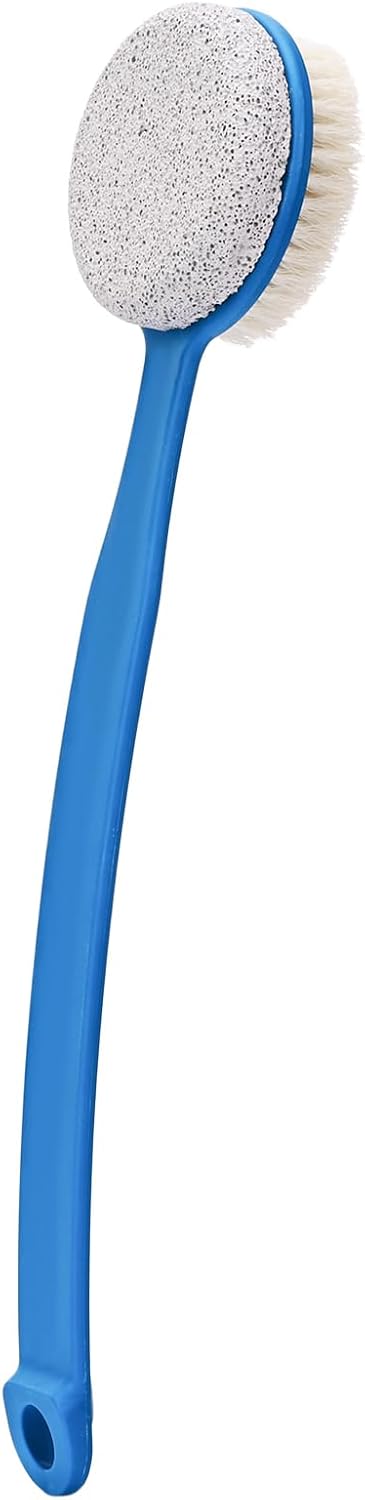 Foot File Callus Remover,Beomeen Pumice Stone for Feet with Long Handle, Hard Skin Callus Remover, 2 in 1 Foot Scrubber, Back Body Brush for Shower Brush Deep Cleansing and Exfoliating (Curved),Blue