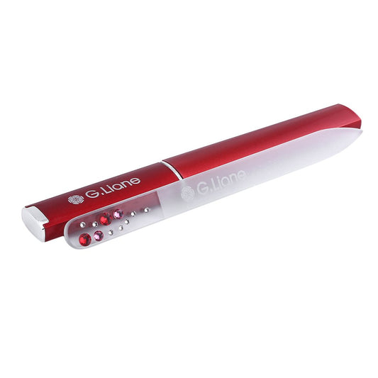 Professional Nail File with Crystals,Glass Nail Files in Case Manicure Pedicure Tools for Natural Acrylic Gels Nails (Red Bubble)