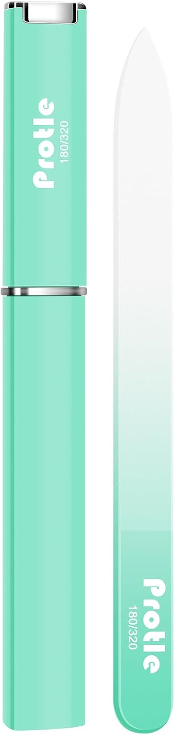 Glass Nail Files for Natural Nails，1Pack Double Sided 180/320 Crystal Nail Filer with Case,Professional Fingernail Files for Women Girls Gifts (Green)