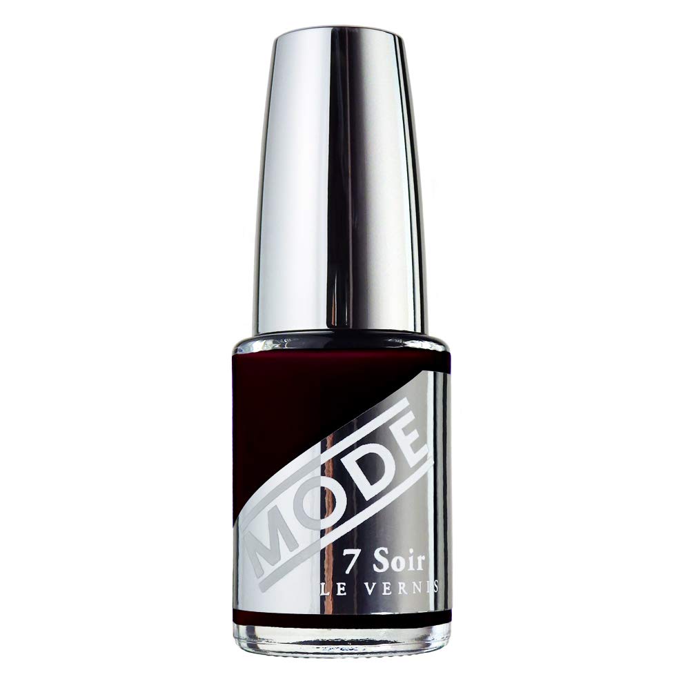 MODE Vamp Black Burgundy Wine Nail Polish, High Performance Nail Lacquer Color, Long Wear, Chip Resistant Strengthening Protection, Pro Wide Contour Brush, Made in NY, 7 Soir Le Vernis - Tempting Fate