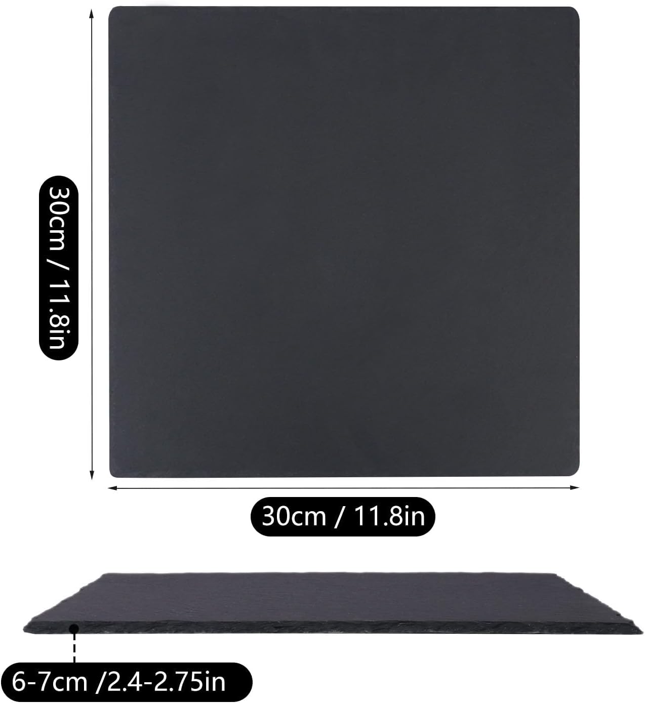 4 Pack 12 x 12 Inch Slate Cheese Boards, Black Square Slate Charcuterie Boards, Natural Charcuterie Stone Plates for Parties, Gifts, and Special Events, Cheese, Sushi, Food.