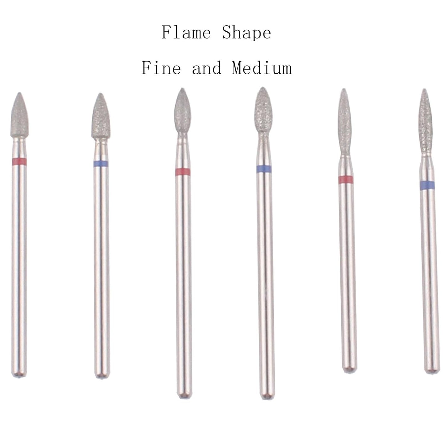 MZCMSL 6pcs Flame Shape Diamond Cuticle Nail Drill Bit, Pro Manicure Drill Bit for Nail Prep, 3/32 Shank efile Bit