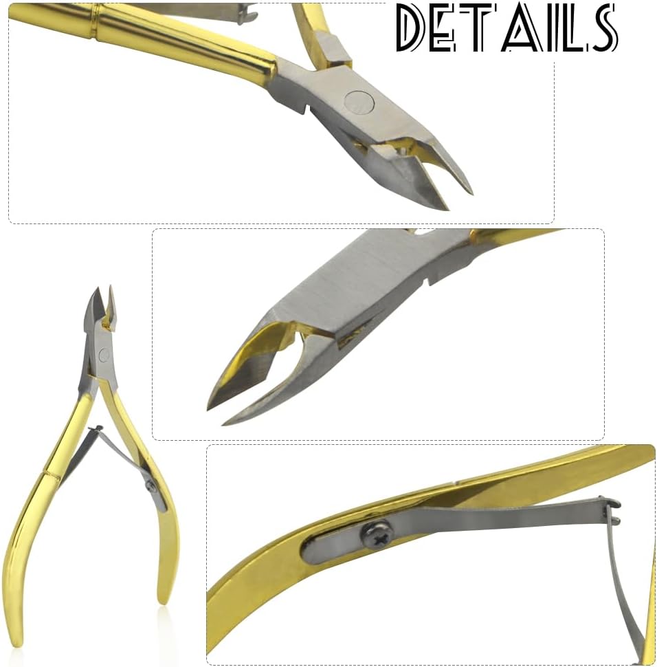 4-Piece Cuticle Trimmer Set - Stainless Steel Cuticle Nipper, Remover & Cutter - Gold