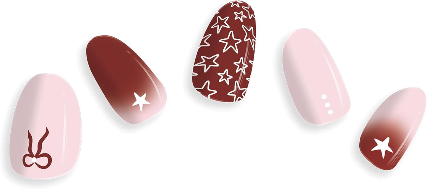 Semi Cured Gel Nail Strips - Trendy Nail Polish Wraps Works with Any UV Lamp - Long Lasting Easy Salon Manicure - 24pcs with 2 Prep Pads, Nail File & Cuticle Stick (Star Girl)