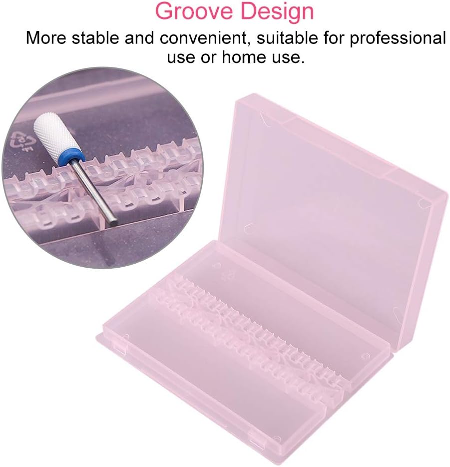 TOPINCN 14-Hole Nail Drill Bit Box, Modern Pink Storage Box for Nail Art Salon & Home Use