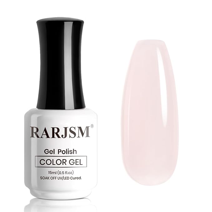 RARJSM Nude Gel Nail Polish Soft Pink Neutral Skin Tone Sheer Jelly Gel Polish 1PC 15ml Single Bottle Creamy Transparent Pale Pink Nail GelPolish Soak off UV LED Cured for Home Salon DIY Manicure