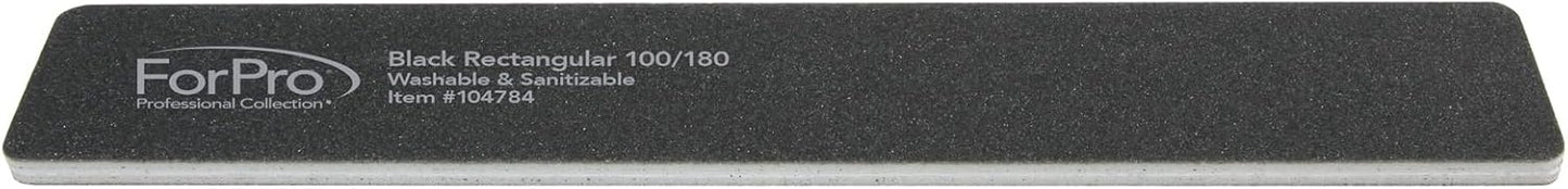ForPro Professional Collection Rectangular Foam Boards, Black, 100/180 Grit, Double-Sided Manicure and Pedicure Nail Files, 7” L x 1.1” W, 12-Count
