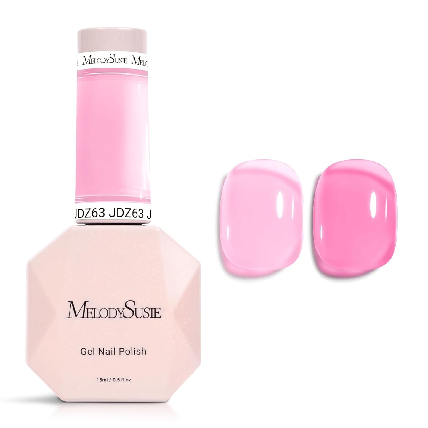 MelodySusie Pink Gel Nail Polish, 0.5Fl.oz Jeweliver Jelly Gel Nail Polish Translucent Peach Color Pastel Soak Off UV LED Light Cure Nail Art Gift Manicure JDZ63
