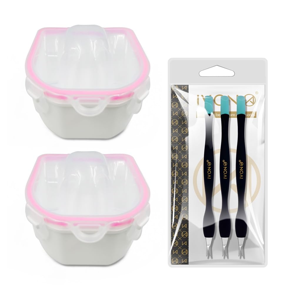 IVON 2pcs Nail Soaking Bowl & 3pcs Cuticle Pusher, Soak Off Gel Polish Remover Manicure Bowl and Rubble Tip Cuticle Pusher