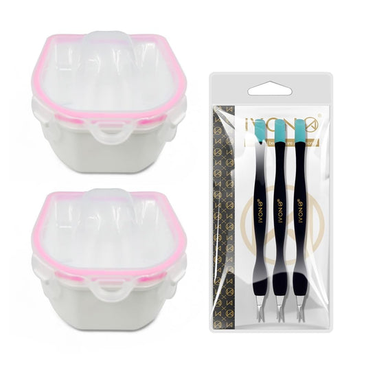 IVON 2pcs Nail Soaking Bowl & 3pcs Cuticle Pusher, Soak Off Gel Polish Remover Manicure Bowl and Rubble Tip Cuticle Pusher