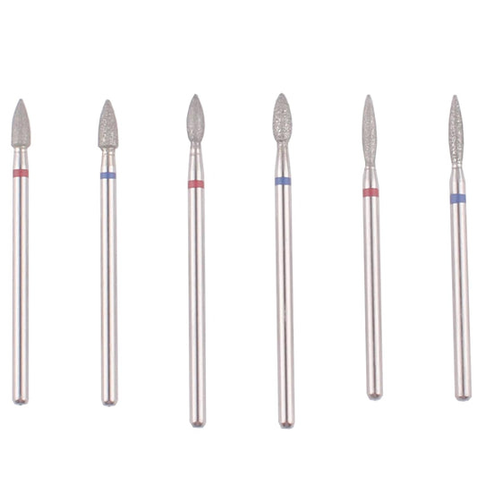 MZCMSL 6pcs Flame Shape Diamond Cuticle Nail Drill Bit, Pro Manicure Drill Bit for Nail Prep, 3/32 Shank efile Bit